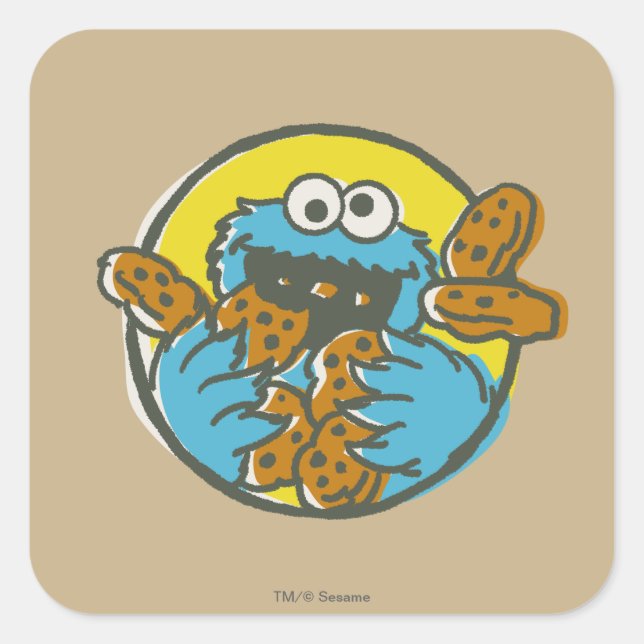 Sticker Carré Cookie Monster Retro (Devant)