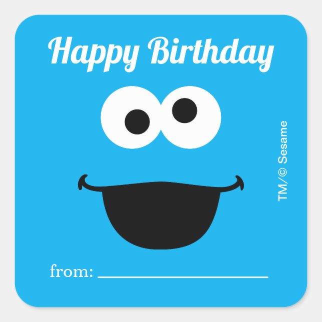 Sticker Carré Cookie Monster | Un cadeau de - Anniversaire (Devant)