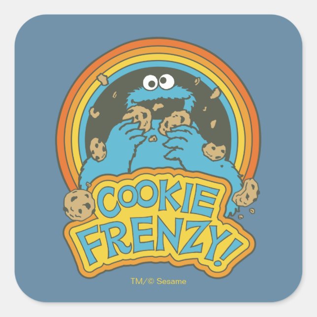 Sticker Carré Cookie Monster Vintage | Frenésie de biscuits (Devant)