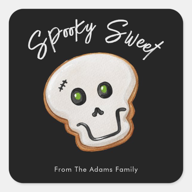 Sticker Carré Cookie sucre crâne éffrayant (Devant)