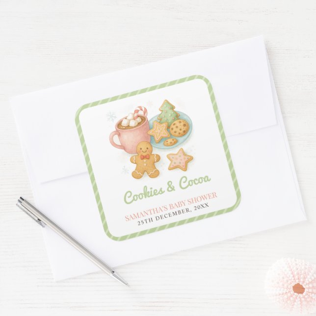 Sticker Carré Cookies and Cocoa Christmas Baby Shower  (Enveloppe)