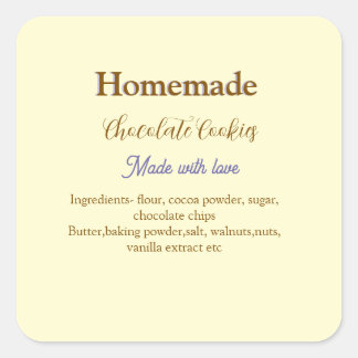 Sticker Carré Cookies au chocolat faits maison avec amour ajoute