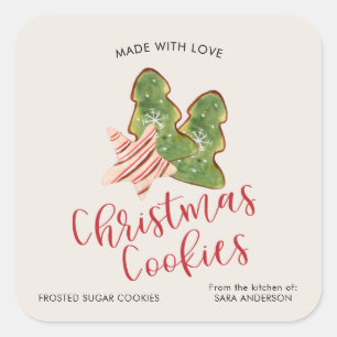 Sticker Carré Cookies de Noël Fabriqués Avec Amour Aquarelle ten