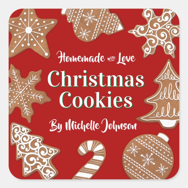 Sticker Carré Cookies de Noël faits maison rouges (Devant)