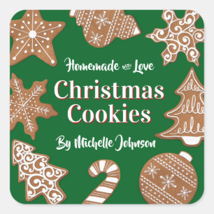 Sticker Carré Cookies de Noël faits maison verts