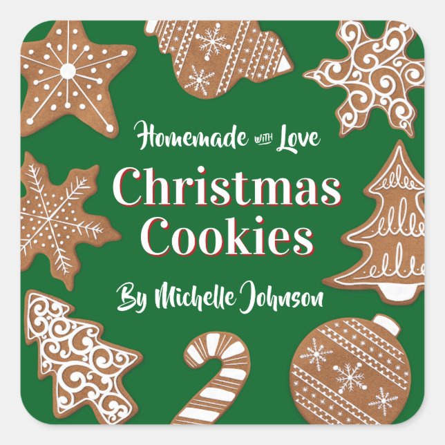 Sticker Carré Cookies de Noël faits maison verts (Devant)