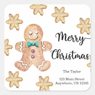 Sticker Carré Cookies de Noël Joyeux Noël Adresse de retour  