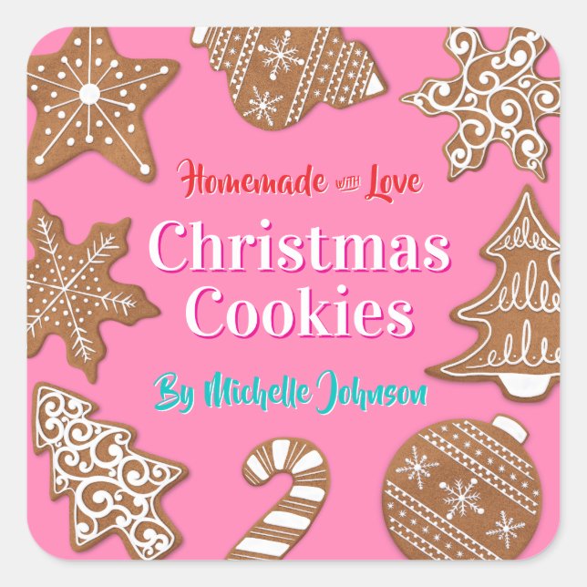 Sticker Carré Cookies de Noël roses faits maison (Devant)
