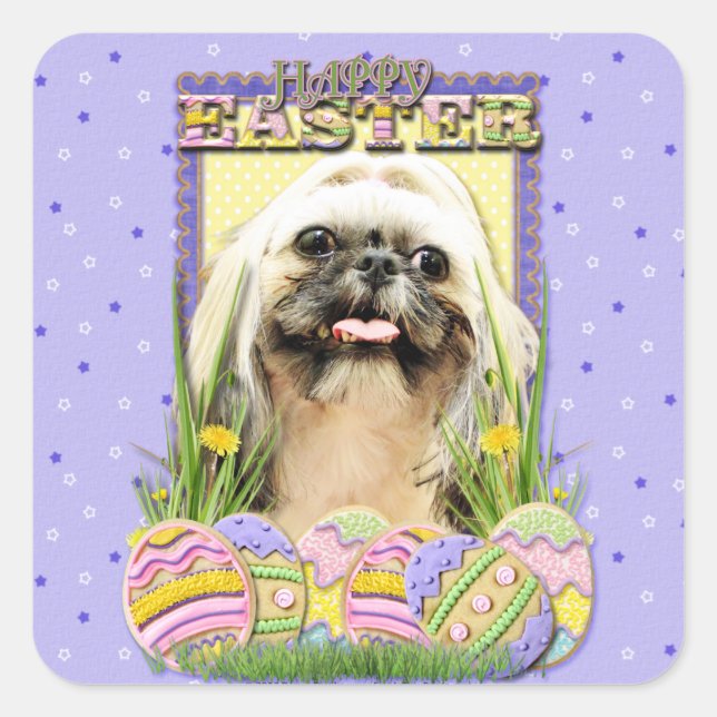 Sticker Carré Cookies d'oeufs de Pâques - Shih Tzu - Opal (Devant)