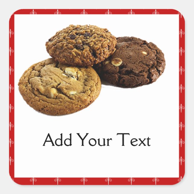 Sticker Carré Cookies et autres desserts délicieux en rouge (Devant)