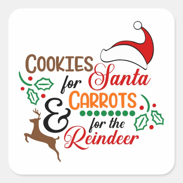 Sticker Carré Cookies pour Père Noël et carottes pour Reindeer (Devant)