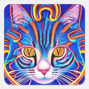Sticker Carré Cool Abstrait Cat Ai Art