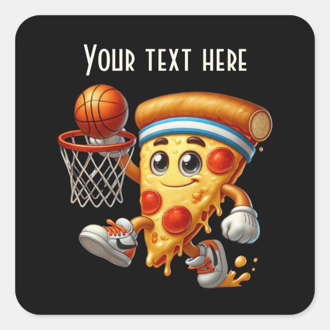 Sticker Carré Cool Basketball pizparty ajouter un texte (Devant)