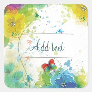 Sticker Carré Cool belle tendance fleurs éclaboussures papillon