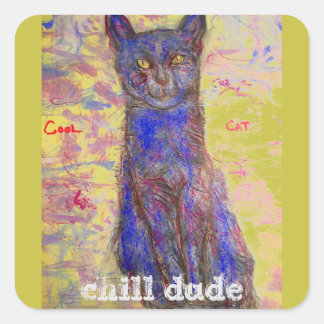 Sticker Carré cool bleu chat froid