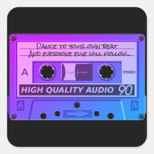 Sticker Carré Cool bleu d'art d'enregistreur à cassettes