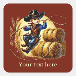 Sticker Carré Cool boys Cowboy ajouter du texte