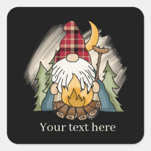 Sticker Carré cool camping gnome ajouter du texte