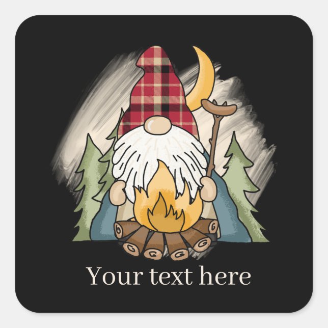 Sticker Carré cool camping gnome ajouter du texte (Devant)