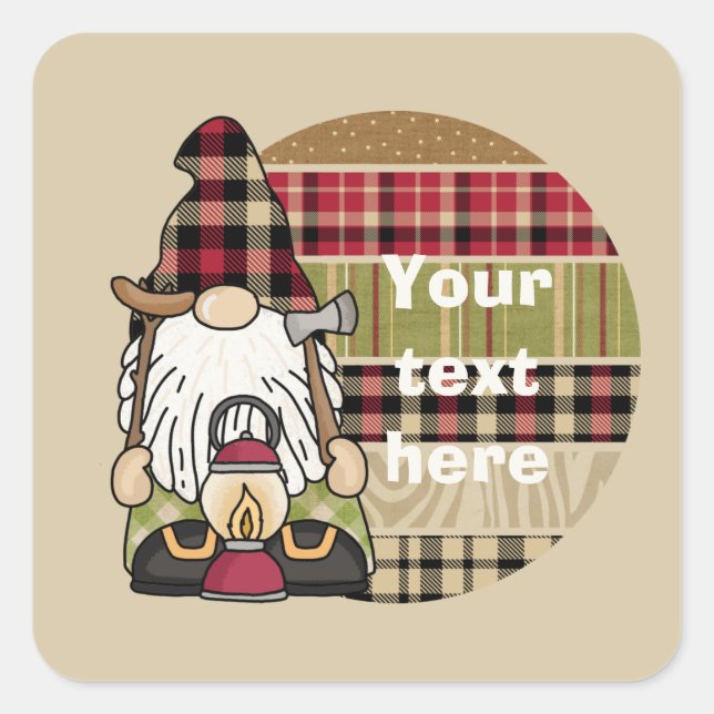 Sticker Carré cool camping gnome ajouter du texte (Devant)