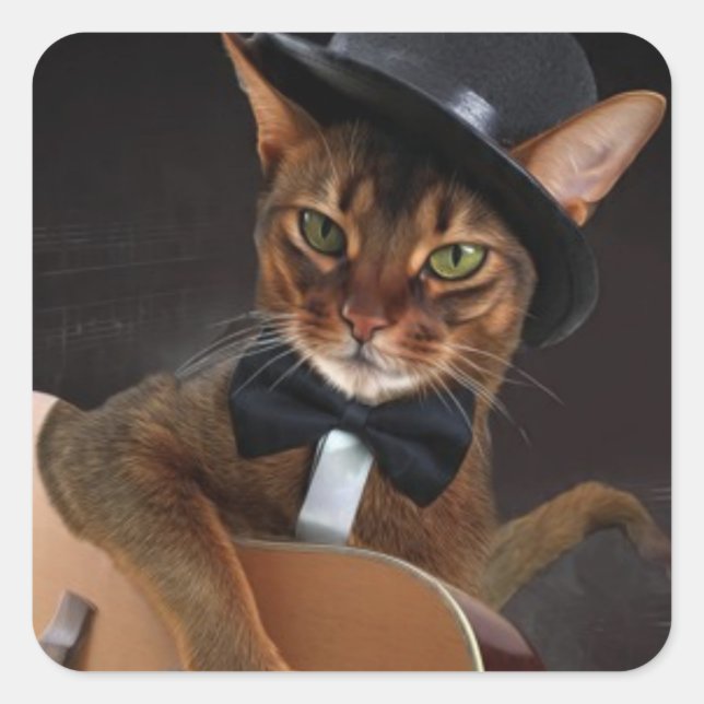 Sticker Carré Cool Cat Guitarist – Minimal Elegant Design (Devant)
