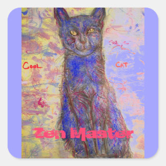 Sticker Carré cool chat zen maître