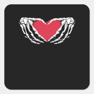 Sticker Carré Cool Classic Funny Skeleton Mains Coeur - Valentin