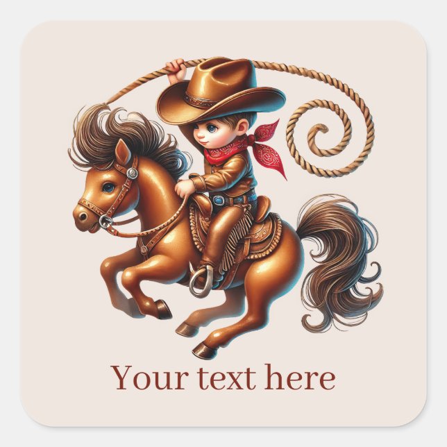 Sticker Carré Cool Cowboy ajouter du texte (Devant)