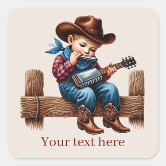 Sticker Carré Cool Cowboy ajouter du texte