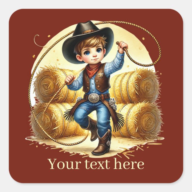 Sticker Carré Cool Cowboy ajouter du texte (Devant)