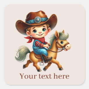 Sticker Carré Cool Cowboy ajouter du texte