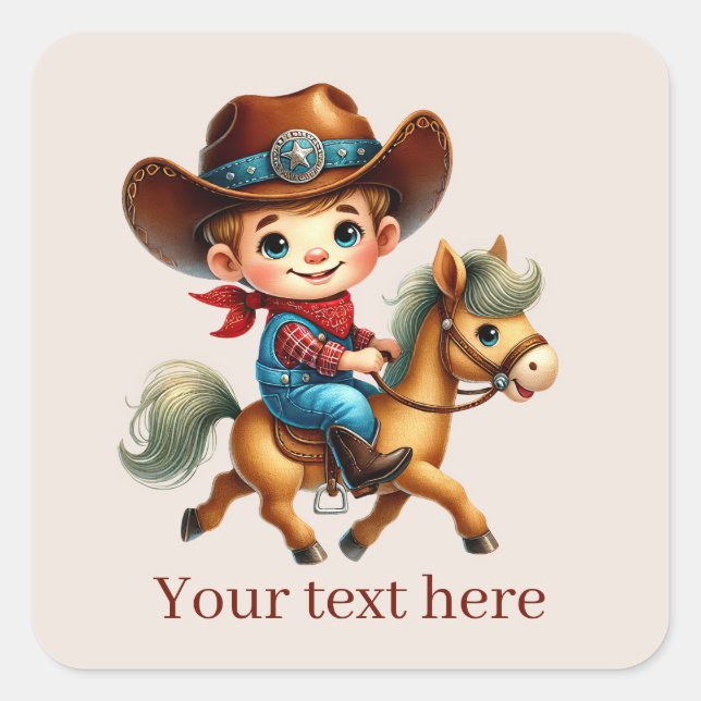 Sticker Carré Cool Cowboy ajouter du texte (Devant)