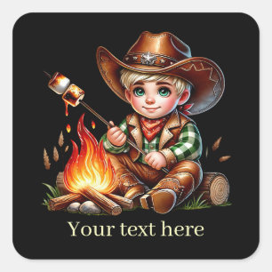 Sticker Carré Cool Cowboy ajouter du texte