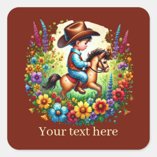 Sticker Carré Cool Cowboy ajouter du texte