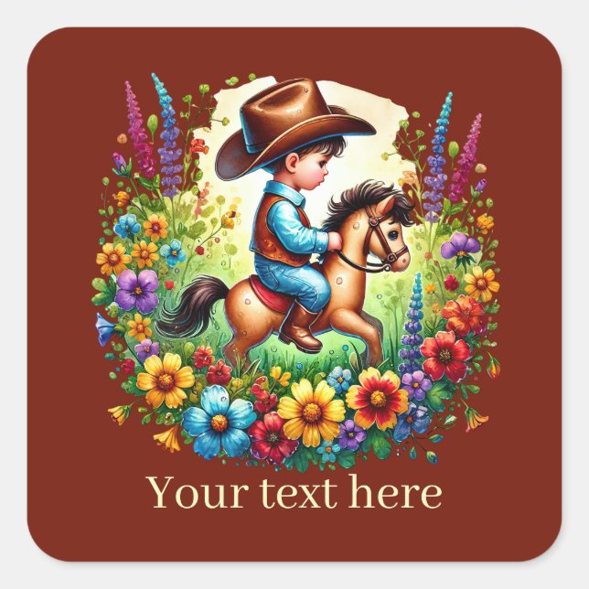 Sticker Carré Cool Cowboy ajouter du texte (Devant)