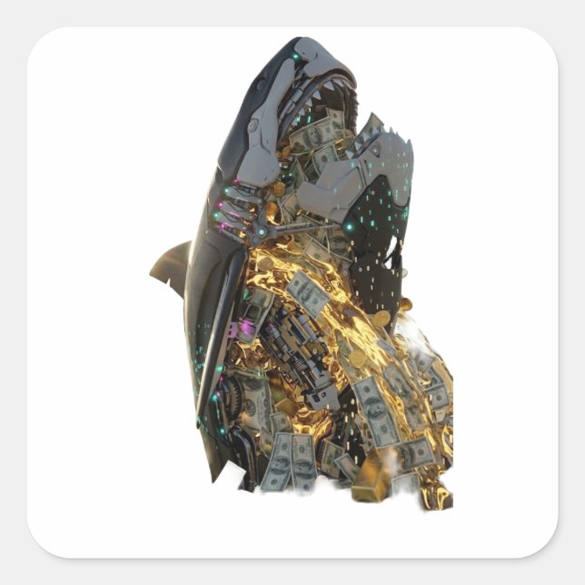 Sticker Carré Cool Cyberpunk Shark Gift Idea | Neon Futuristic (Devant)
