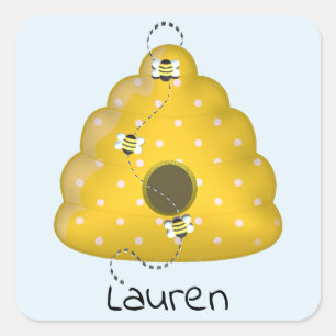 Sticker Carré Cool d'abeilles avec ruche