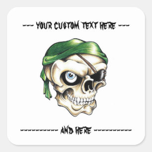 Sticker Carré Cool dessin animé symbole tatouage pirate crâne ba