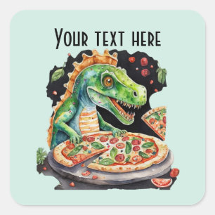 Sticker Carré Cool enfants dinosaur pizza party ajouter un texte