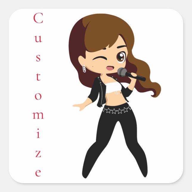 Sticker Carré Cool fille chante Karaoke Thunder_Cove (Devant)