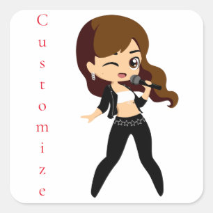 Sticker Carré Cool fille chante Karaoke Thunder_Cove