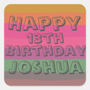Sticker Carré Cool Fun Boys Colorful Cartoon Texte Anniversaire