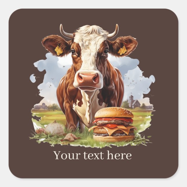 Sticker Carré Cool hamburger vache personnalisable (Devant)