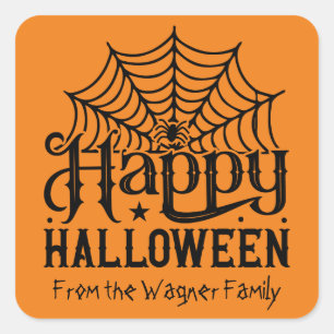 Sticker Carré Cool Happy Halloween spider ajouter nom