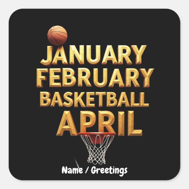 Sticker Carré Cool Janvier Février Basketball Avril Designs (Devant)