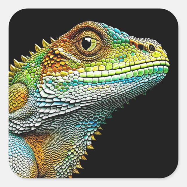 Sticker Carré Cool look Lizard AI Art (Devant)