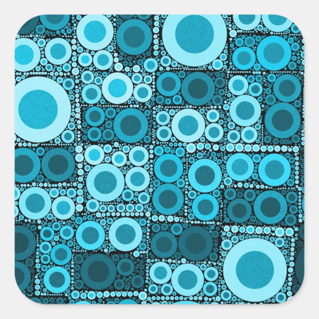 Sticker Carré Cool moderne Cercles Bleu Turquoise mosaïque Carre (Devant)