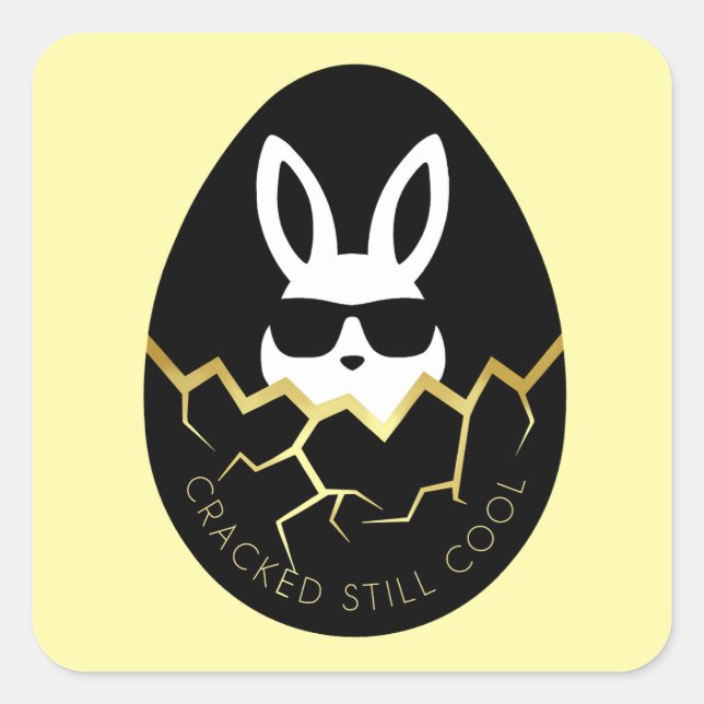 Sticker Carré Cool Rabbit Sunglasses Funny Bunny Quote “Cracked  (Devant)
