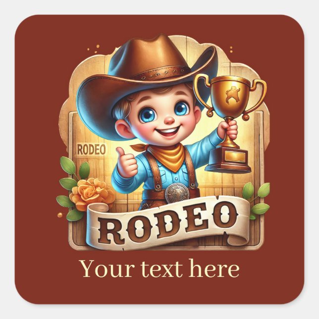 Sticker Carré Cool Rodeo Cowboy ajouter du texte (Devant)