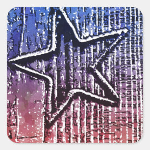 Sticker Carré Cool rouge et bleu Rustic Star Pop Art Imprimer